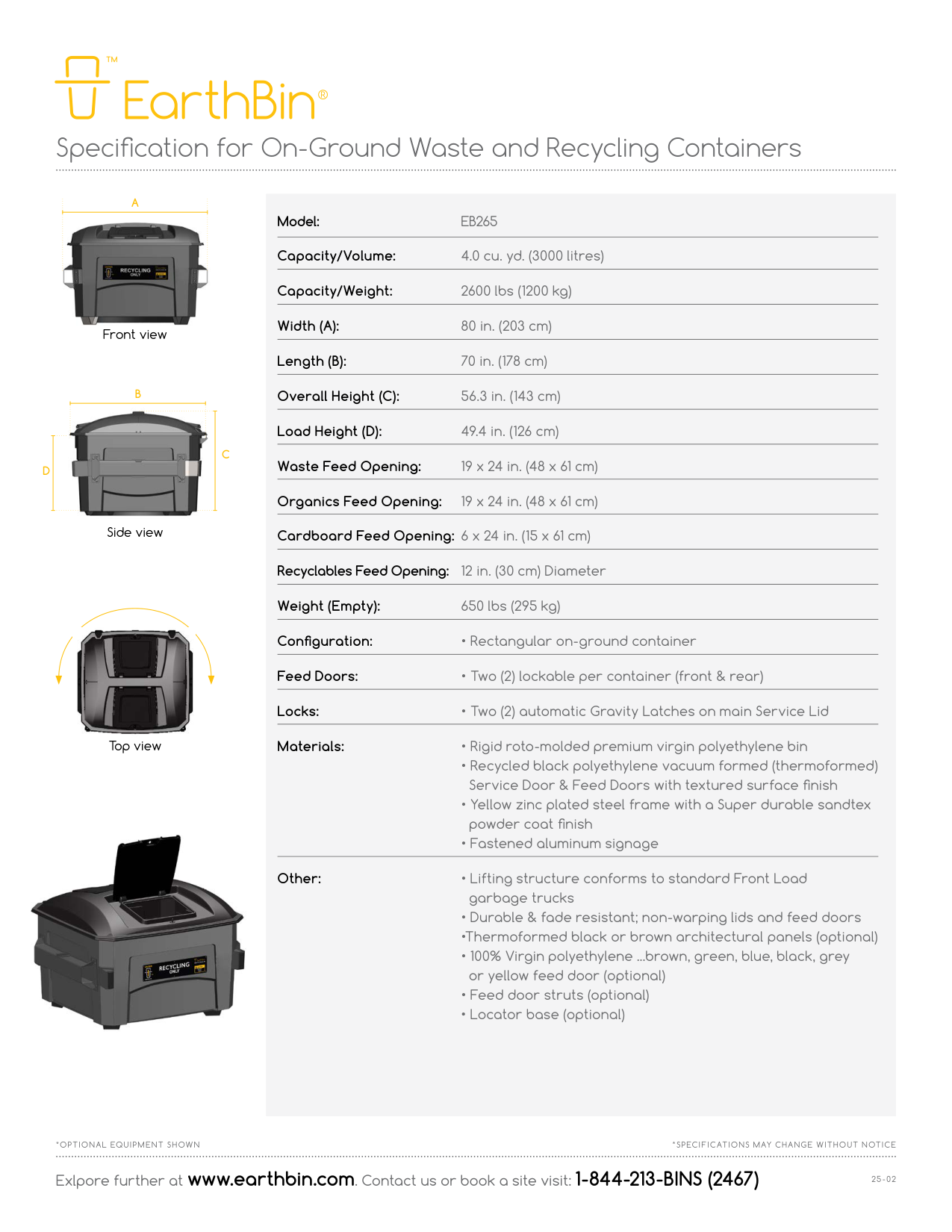 EarthBin EB265 specification sheet