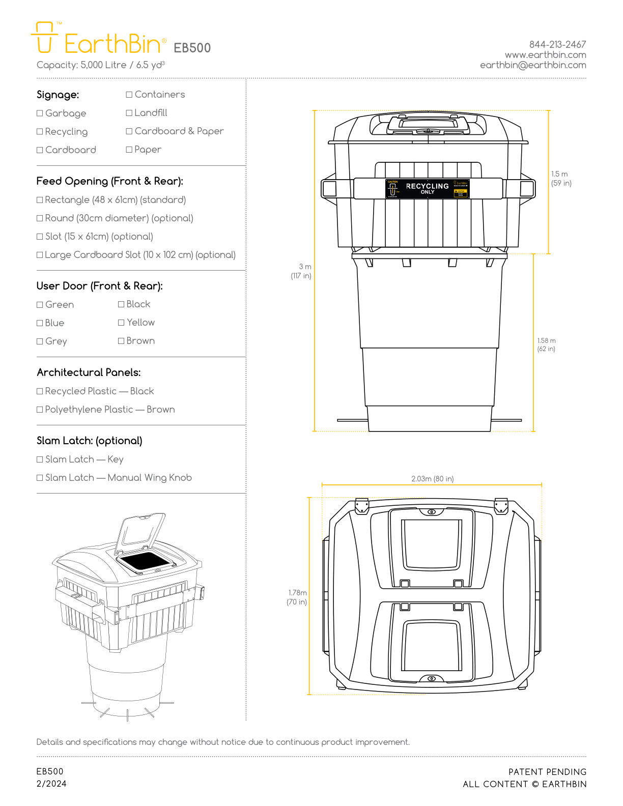 EarthBin EB500 cut sheet