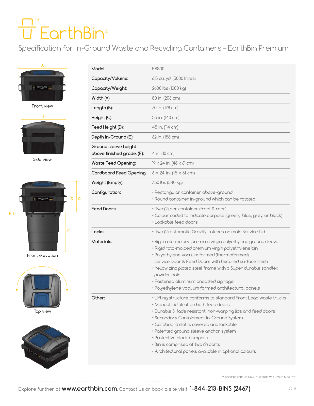 EarthBin EB500 specification sheet