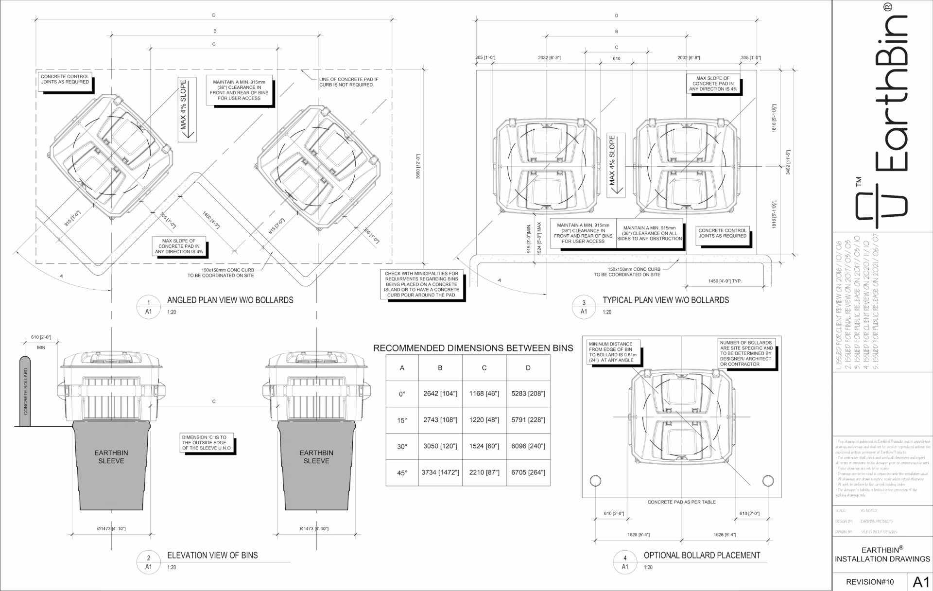 EarthBin drawing sheet A1 — Installation Drawings — Plan & Elevation Views
