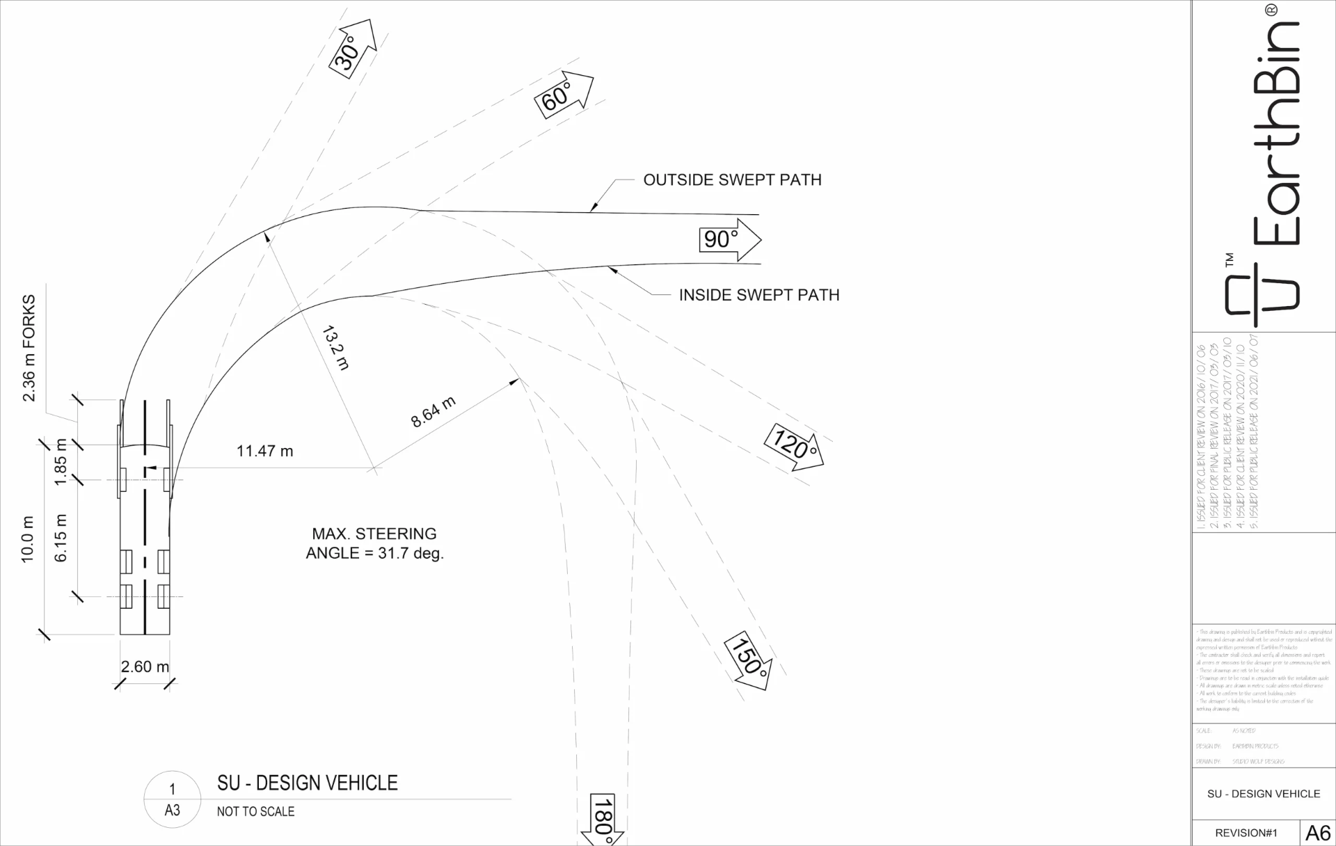 EarthBin drawing sheet A6 — SU Design Vehicle — Swept Path Analysis